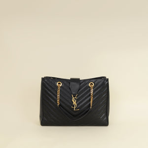 YSL Black Monogram Chevron Large Shopper Bag