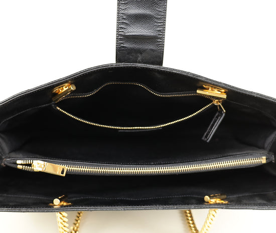 YSL Black Monogram Chevron Large Shopper Bag-YSL-THE CLOSET