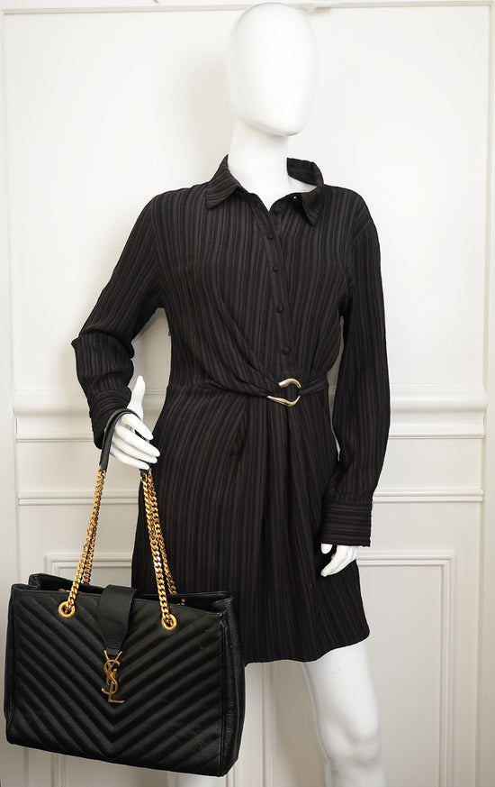 YSL Black Monogram Chevron Large Shopper Bag-YSL-THE CLOSET