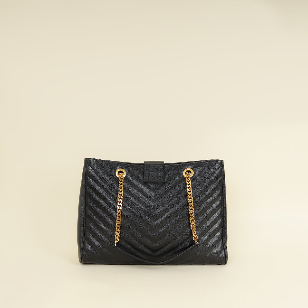 YSL Black Monogram Chevron Large Shopper Bag-YSL-THE CLOSET