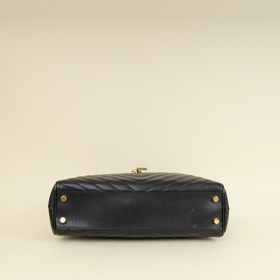 YSL Black Monogram Chevron Large Shopper Bag-YSL-THE CLOSET