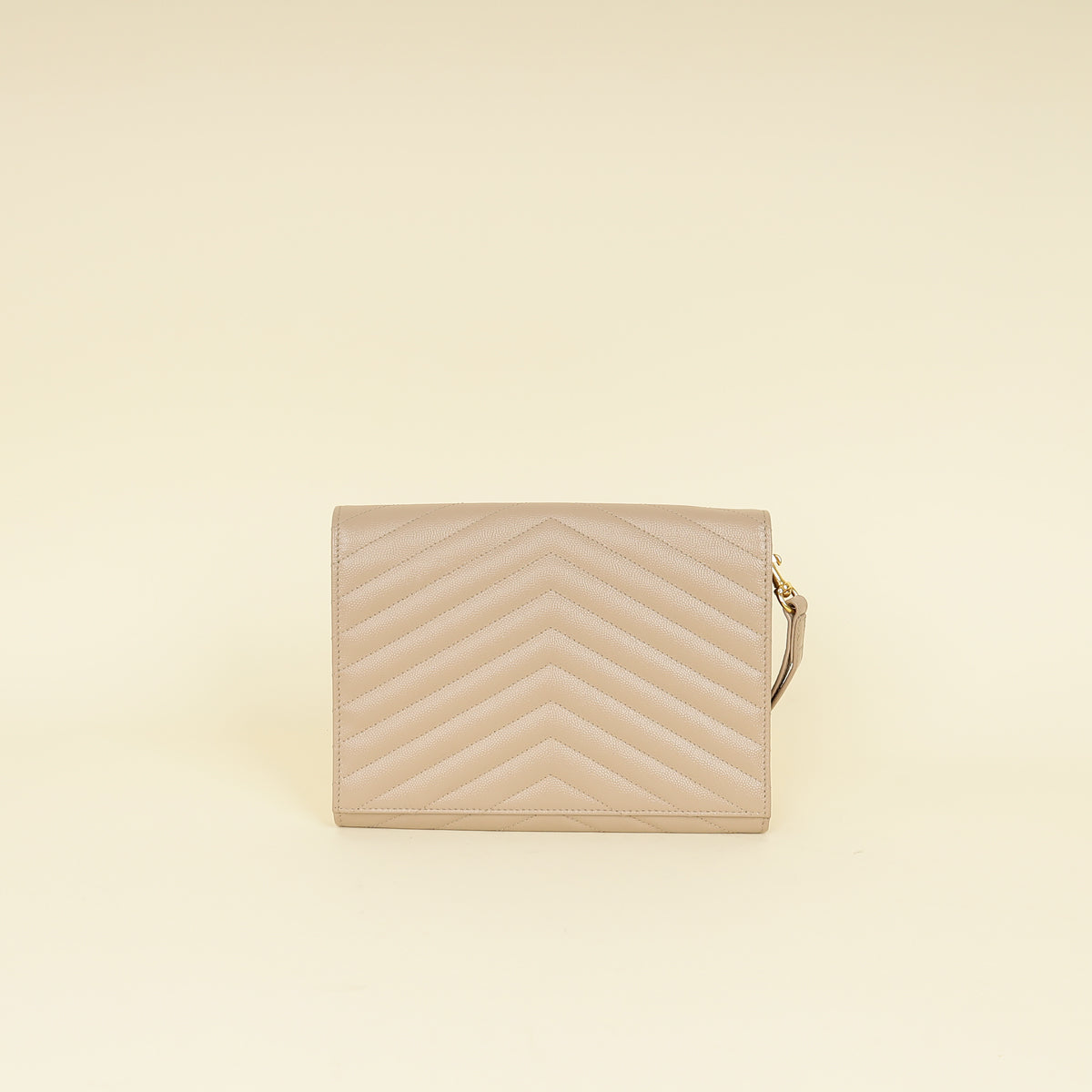 YSL Beige Cassandre Matelasse Flap Pouch-YSL-THE CLOSET