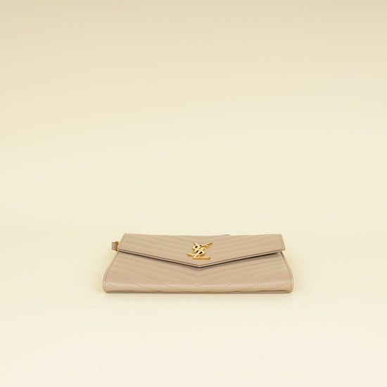 YSL Beige Cassandre Matelasse Flap Pouch-YSL-THE CLOSET