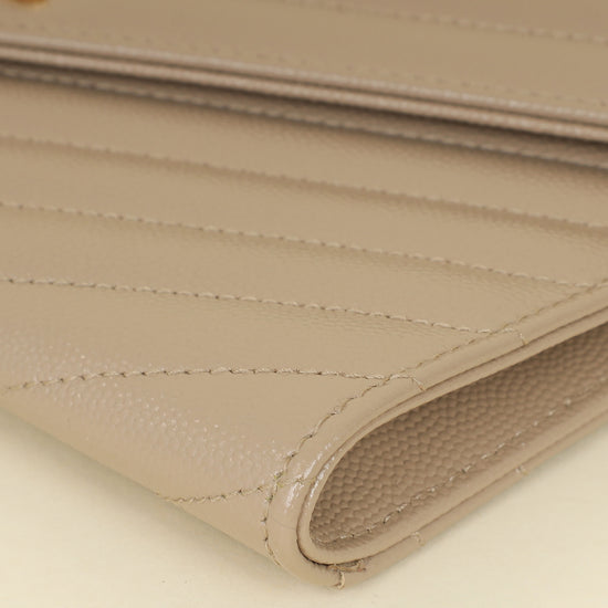 YSL Beige Cassandre Matelasse Flap Pouch-YSL-THE CLOSET