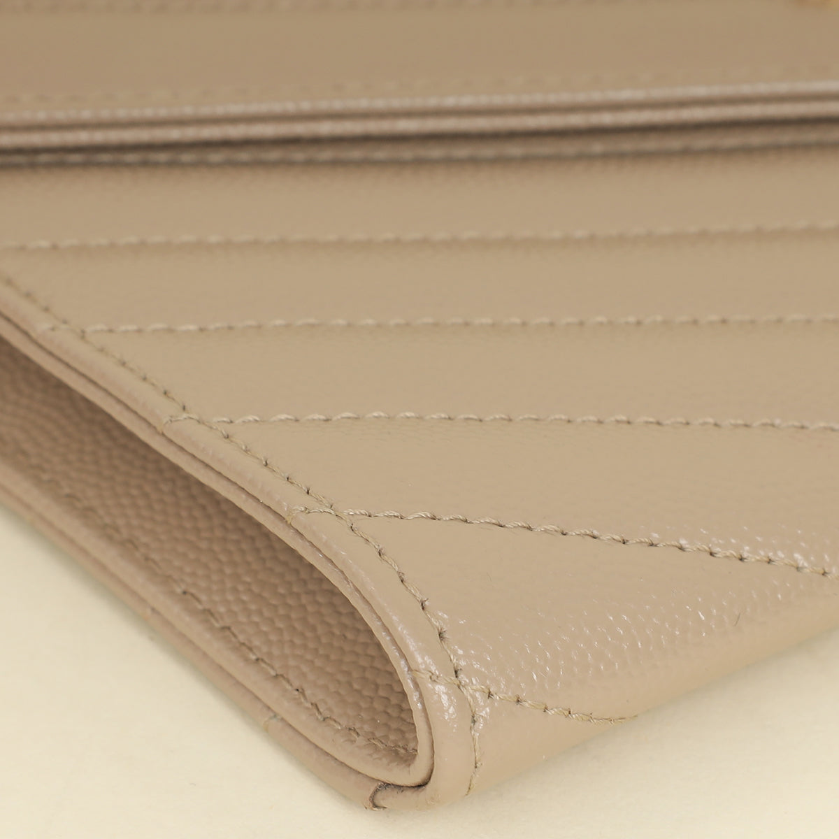 YSL Beige Cassandre Matelasse Flap Pouch-YSL-THE CLOSET