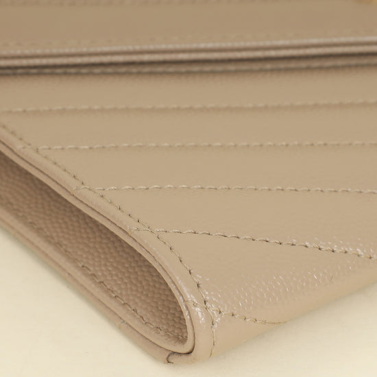 YSL Beige Cassandre Matelasse Flap Pouch-YSL-THE CLOSET