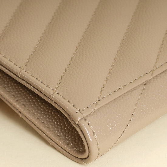 YSL Beige Cassandre Matelasse Flap Pouch-YSL-THE CLOSET