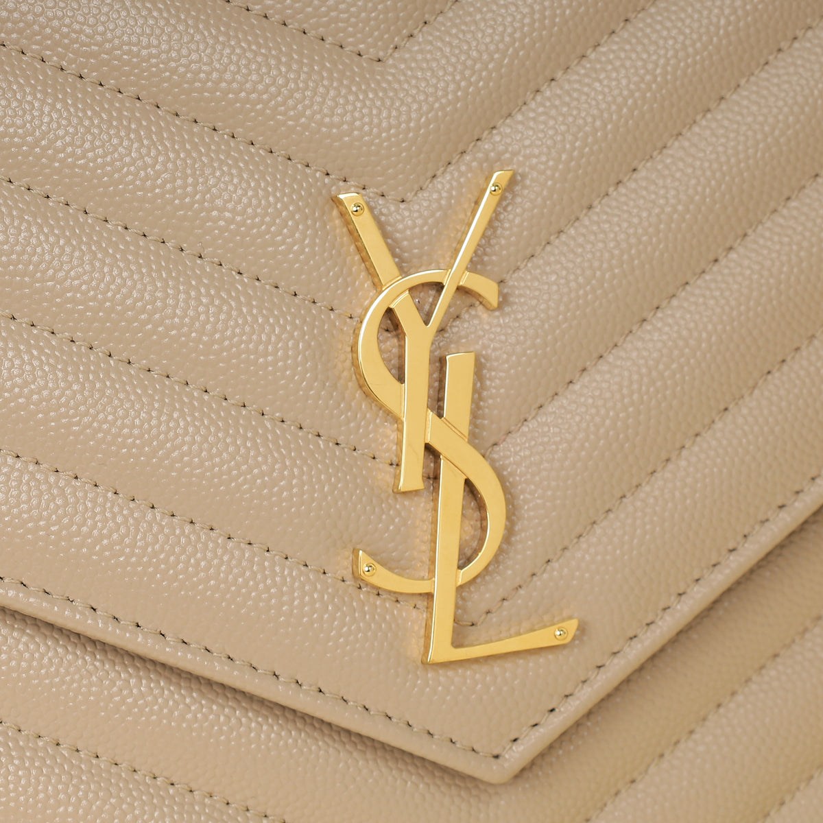 YSL Beige Cassandre Matelasse Flap Pouch-YSL-THE CLOSET