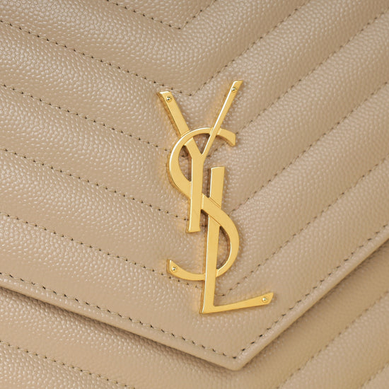 YSL Beige Cassandre Matelasse Flap Pouch-YSL-THE CLOSET