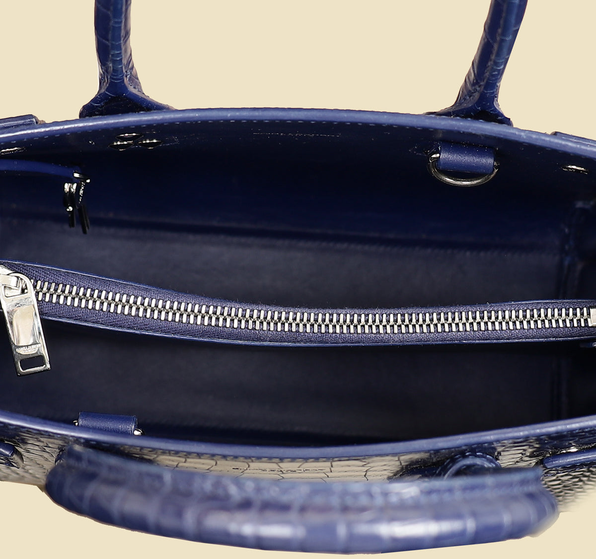 YSL Navy Blue Croco Embossed Sac De Jour Baby Bag