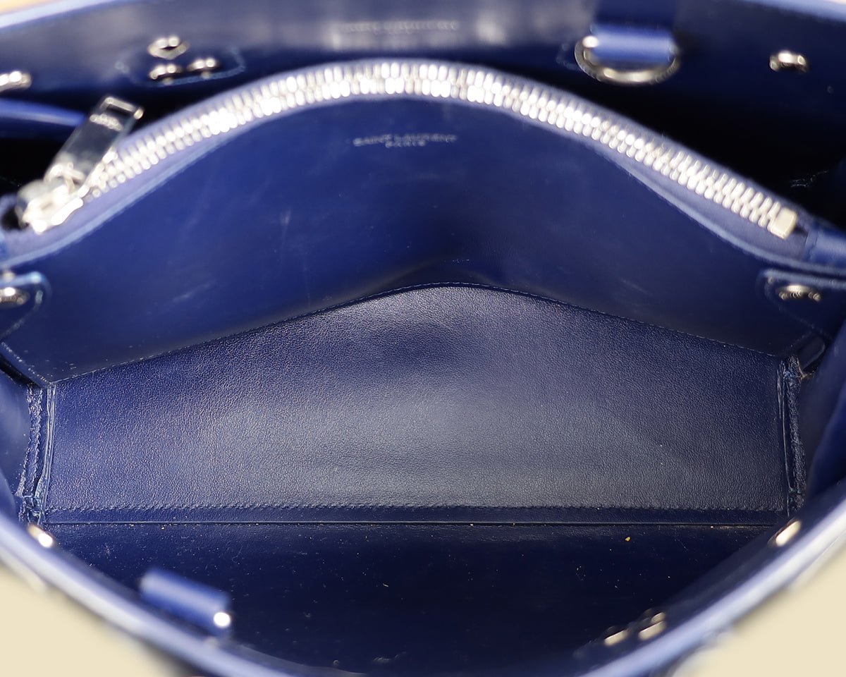 YSL Navy Blue Croco Embossed Sac De Jour Baby Bag