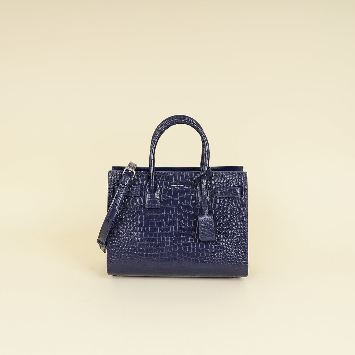YSL Navy Blue Croco Embossed Sac De Jour Baby Bag