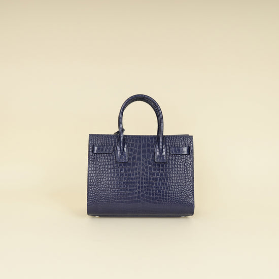 YSL Navy Blue Croco Embossed Sac De Jour Baby Bag