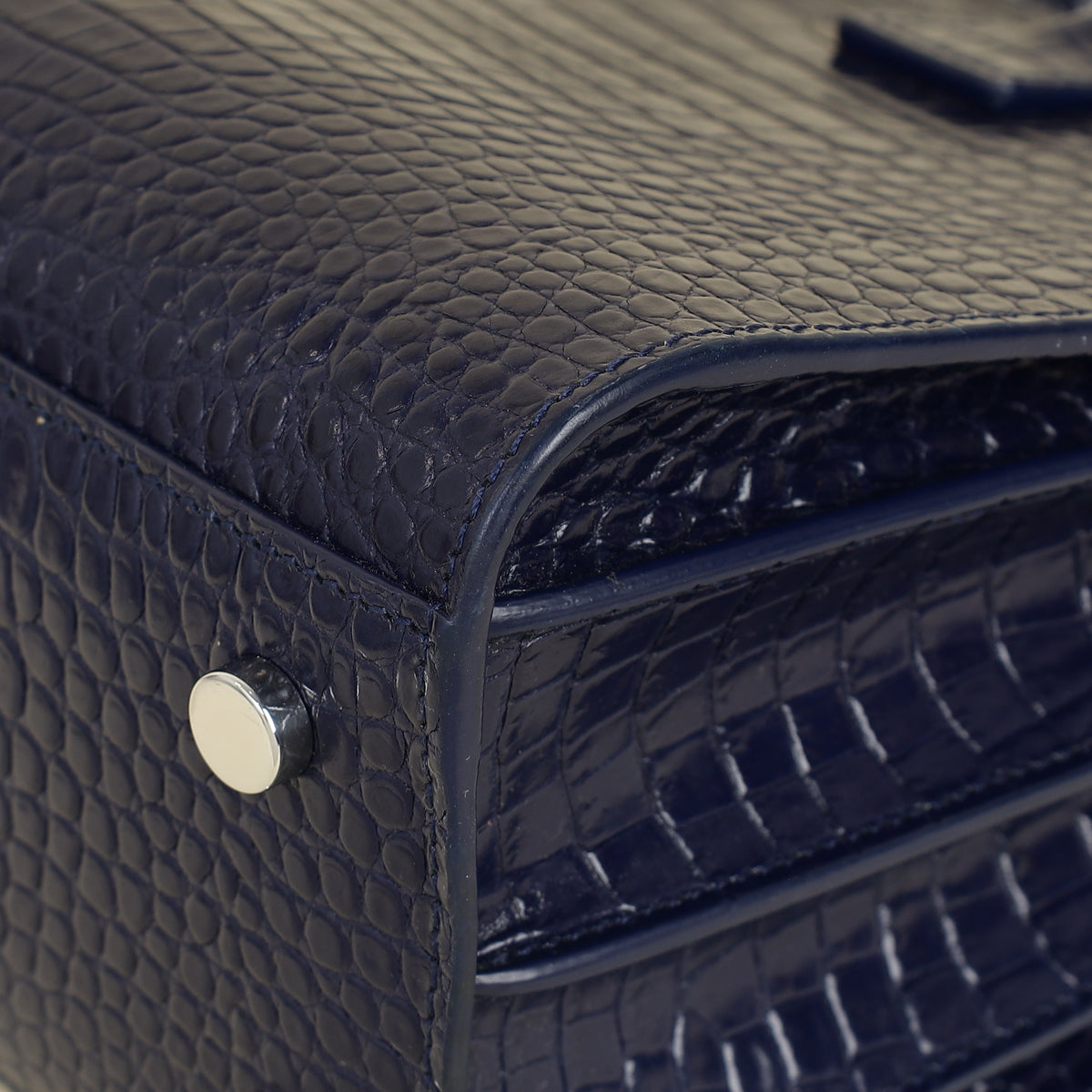 YSL Navy Blue Croco Embossed Sac De Jour Baby Bag