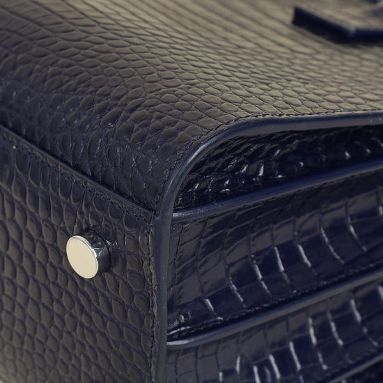 YSL Navy Blue Croco Embossed Sac De Jour Baby Bag
