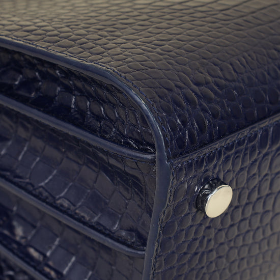 YSL Navy Blue Croco Embossed Sac De Jour Baby Bag