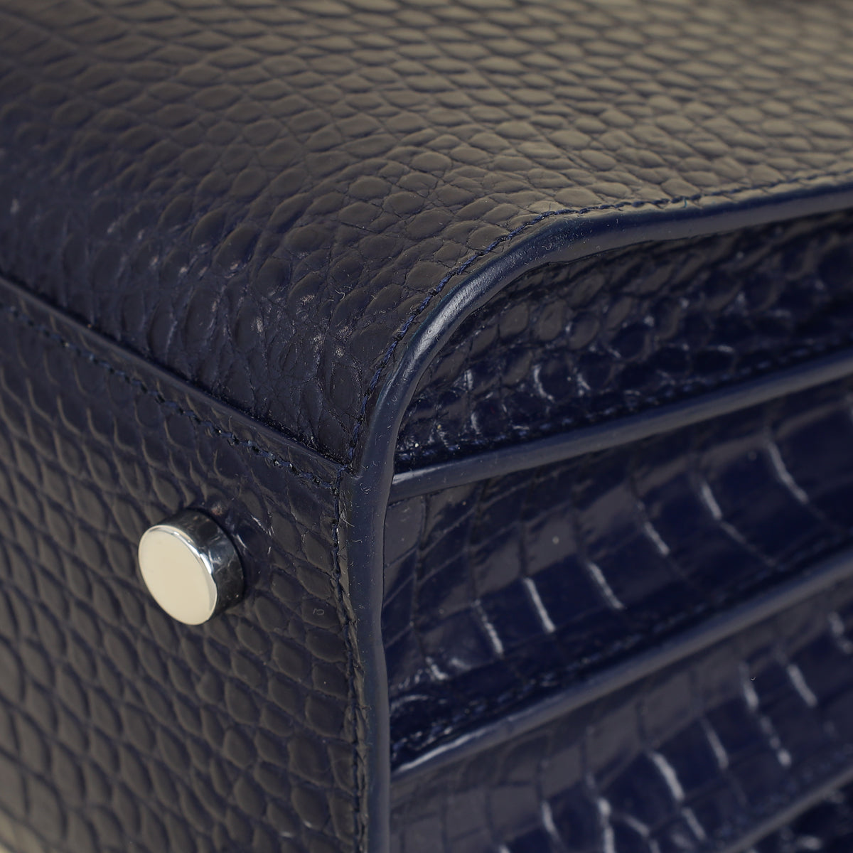 YSL Navy Blue Croco Embossed Sac De Jour Baby Bag