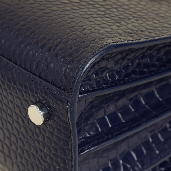 YSL Navy Blue Croco Embossed Sac De Jour Baby Bag