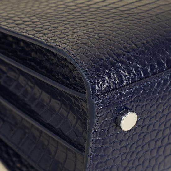 YSL Navy Blue Croco Embossed Sac De Jour Baby Bag