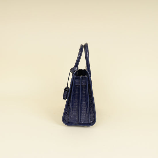 YSL Navy Blue Croco Embossed Sac De Jour Baby Bag