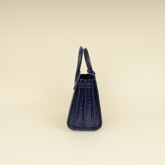 YSL Navy Blue Croco Embossed Sac De Jour Baby Bag