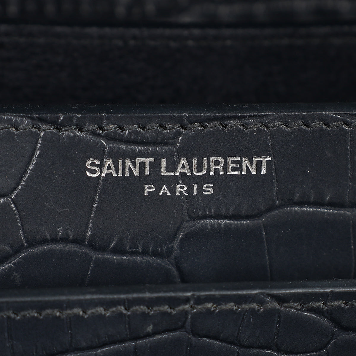 YSL Dark Grey Sunset Croc Embossed Medium Shoulder Bag