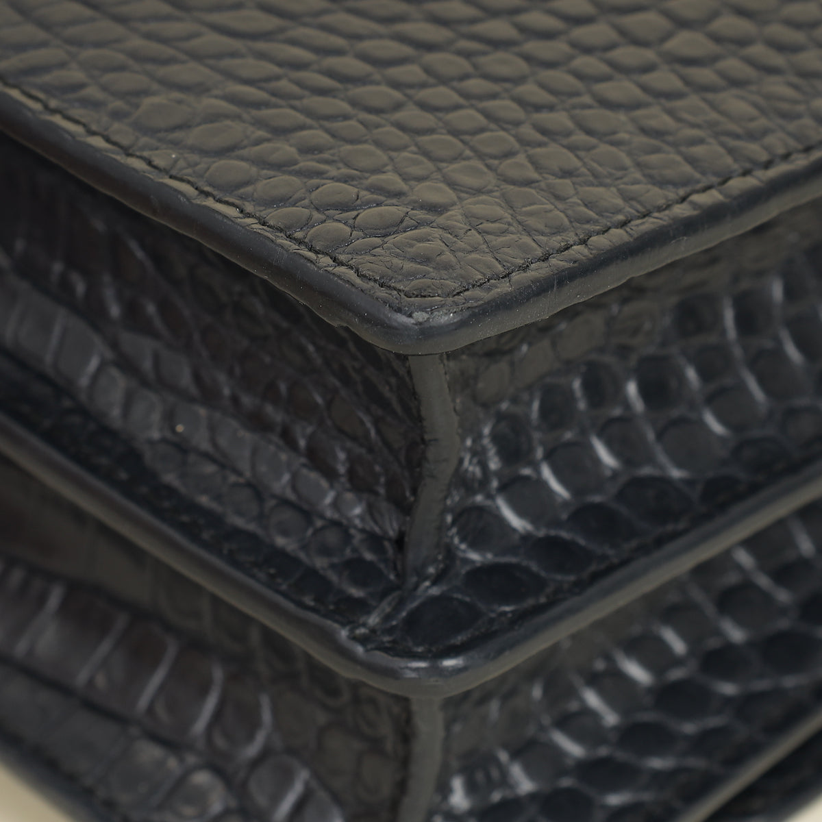 YSL Dark Grey Sunset Croc Embossed Medium Shoulder Bag