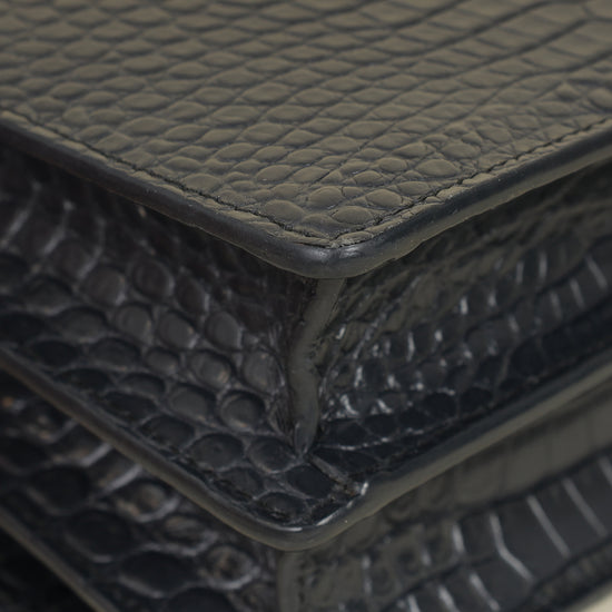 YSL Dark Grey Sunset Croc Embossed Medium Shoulder Bag