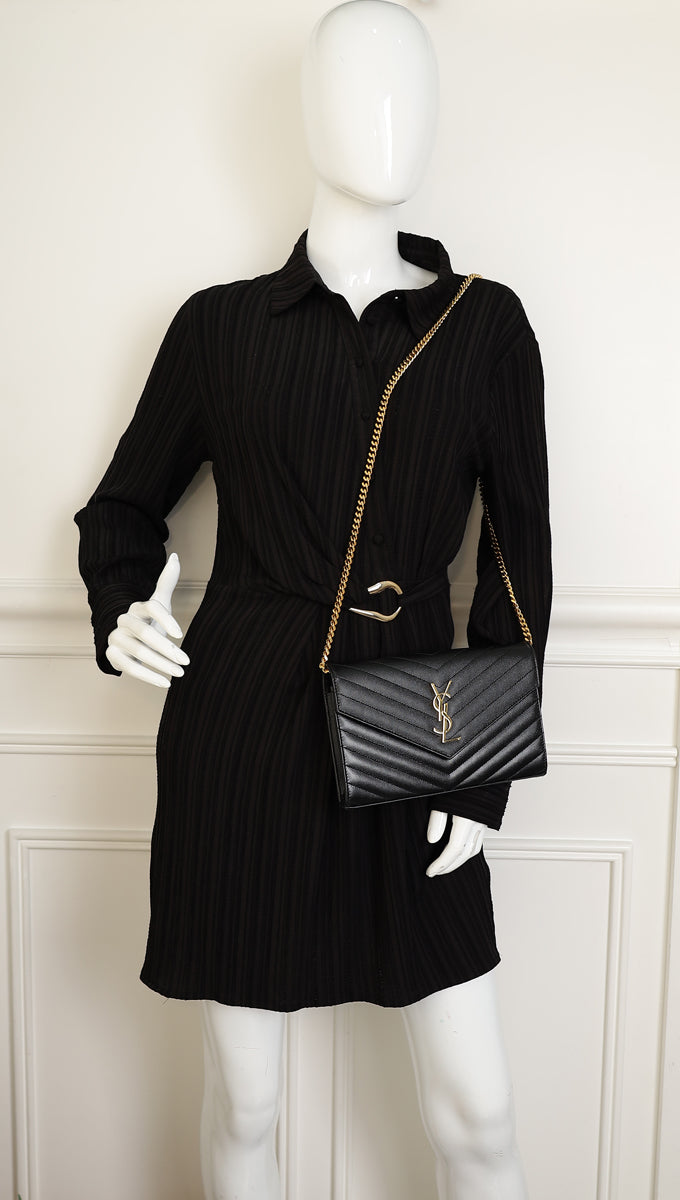 YSL Black Chevron Cassandre Chain Wallet