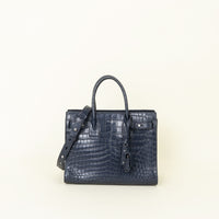YSL Navy Blue Croco Embossed Sac De Jour Baby Bag