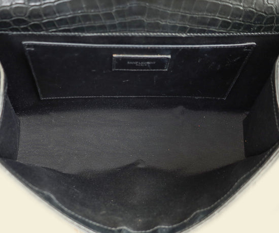YSL Black Croco Embossed Kate Flap Large Bag