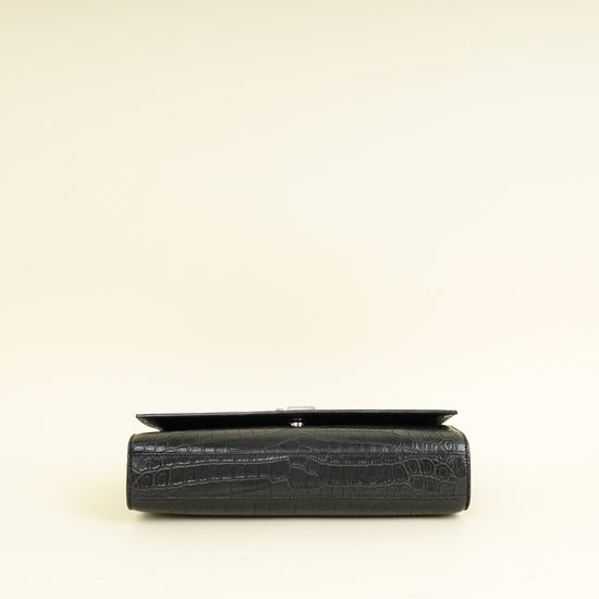 YSL Black Croco Embossed Kate Flap Large Bag