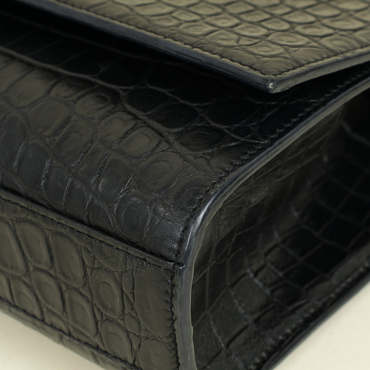 YSL Black Croco Embossed Kate Flap Large Bag