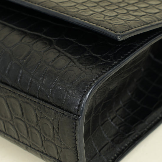 YSL Black Croco Embossed Kate Flap Large Bag