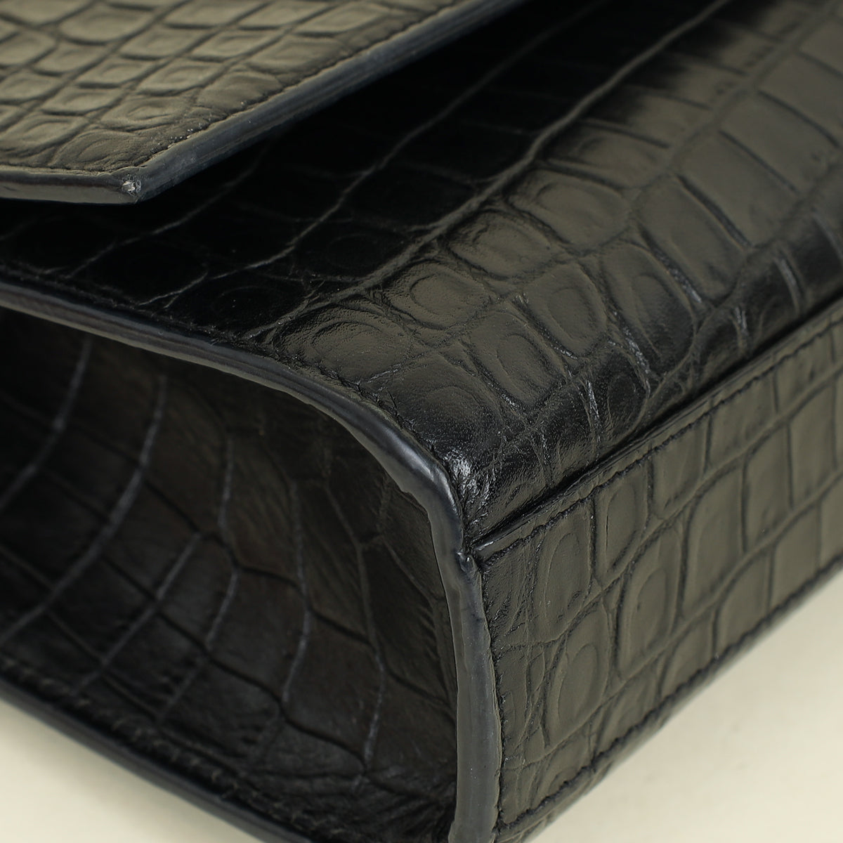 YSL Black Croco Embossed Kate Flap Large Bag