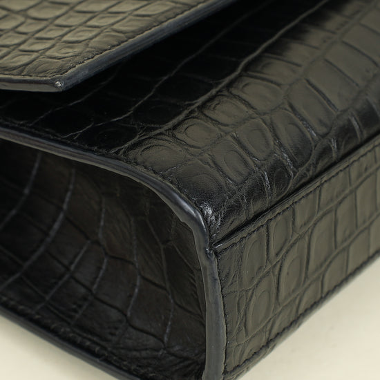 YSL Black Croco Embossed Kate Flap Large Bag