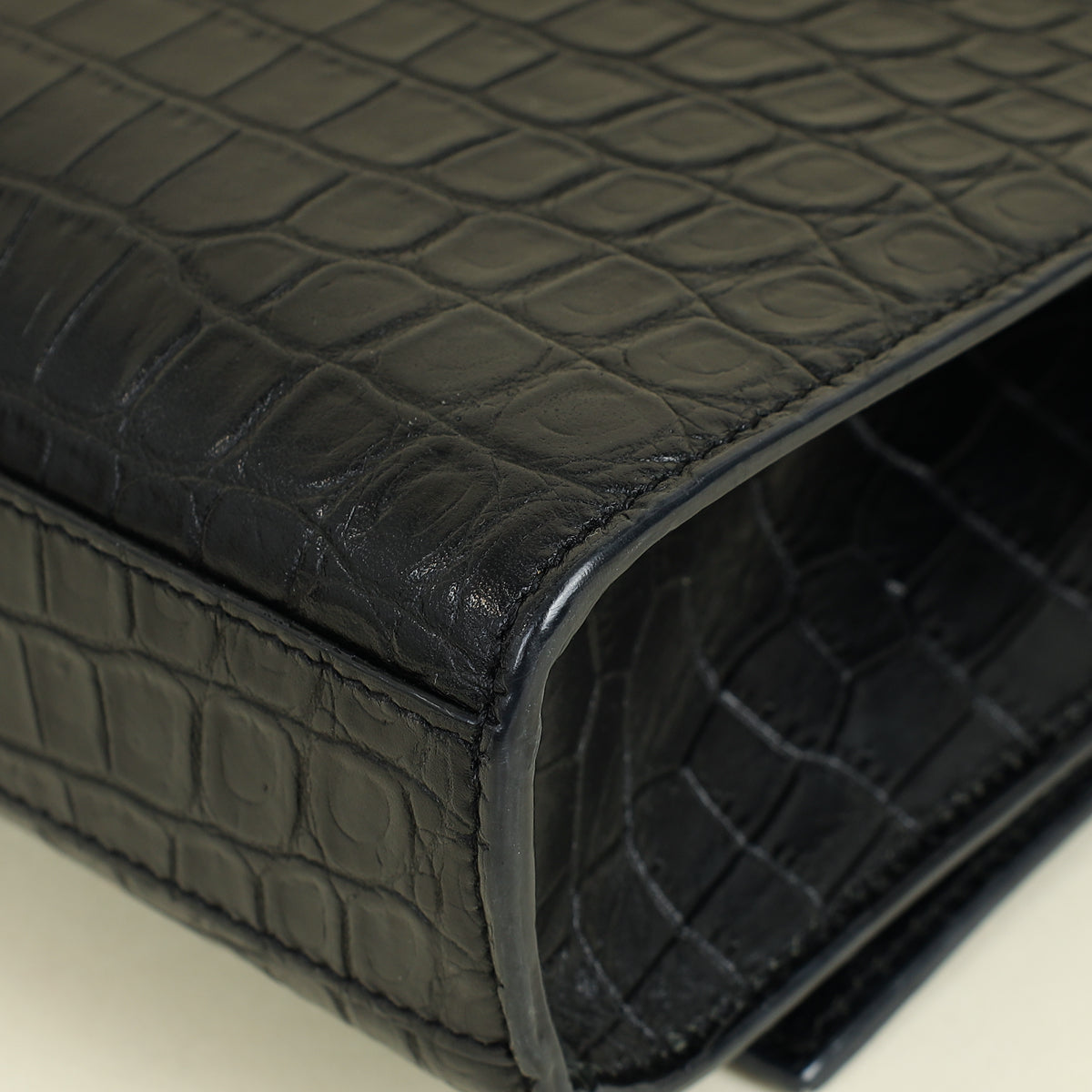 YSL Black Croco Embossed Kate Flap Large Bag