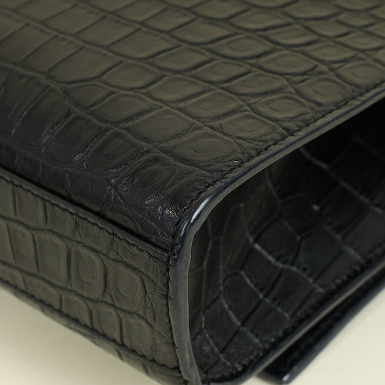 YSL Black Croco Embossed Kate Flap Large Bag