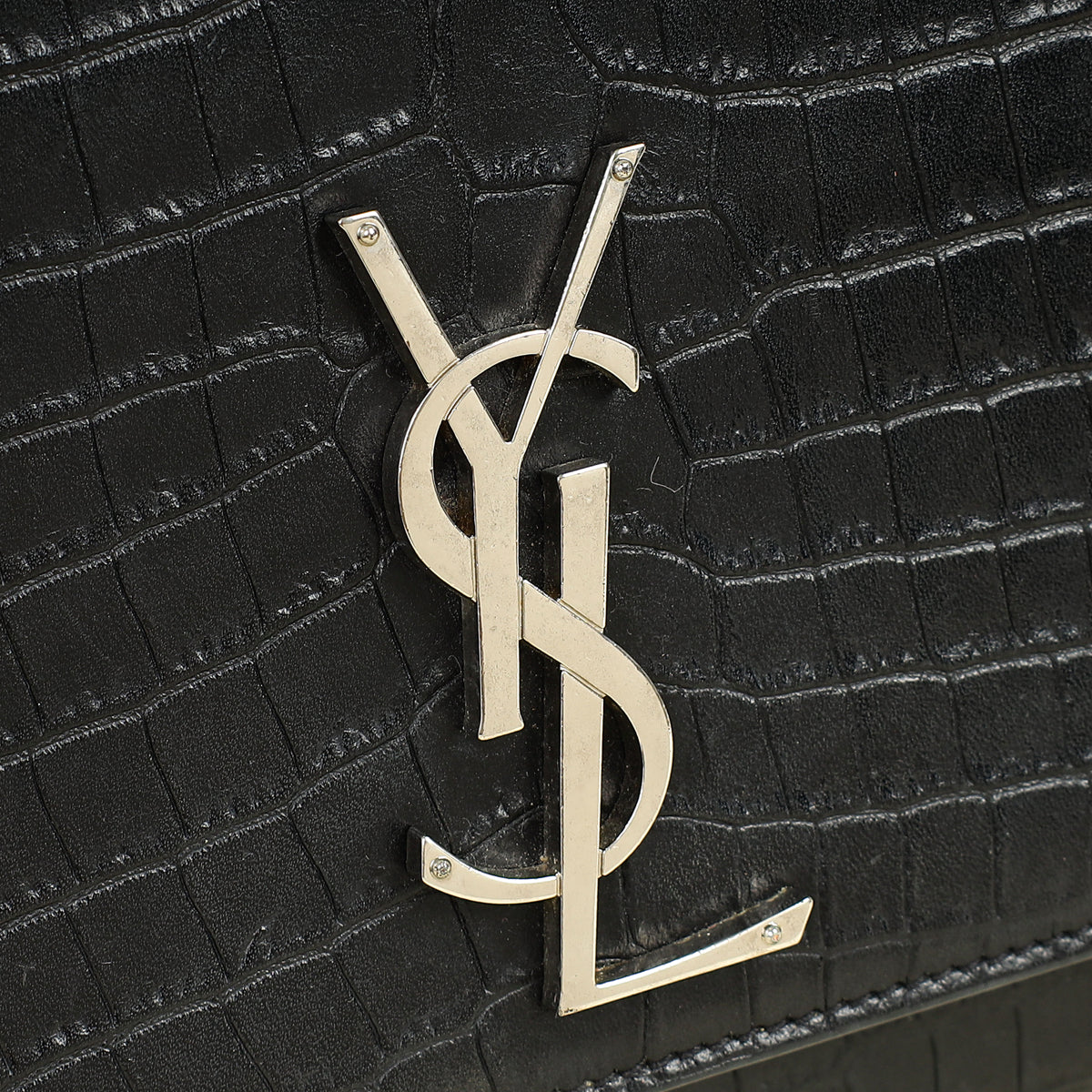 YSL Black Croco Embossed Kate Flap Large Bag