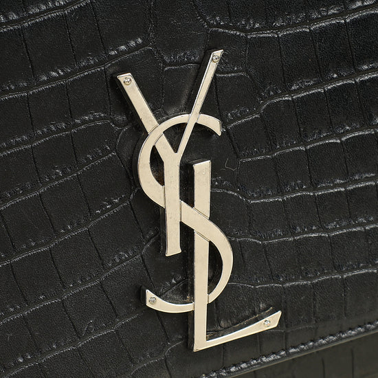 YSL Black Croco Embossed Kate Flap Large Bag
