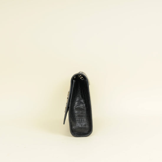 YSL Black Croco Embossed Kate Flap Large Bag