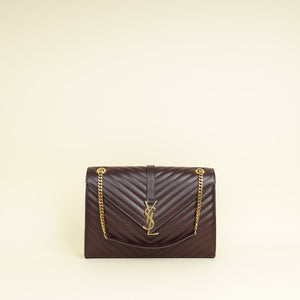 YSL Burgundy Monogram Envelope Large Satchel Bag