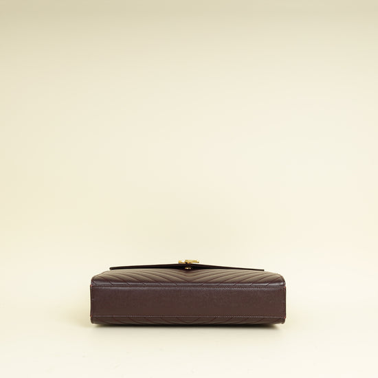 YSL Burgundy Monogram Envelope Large Satchel Bag