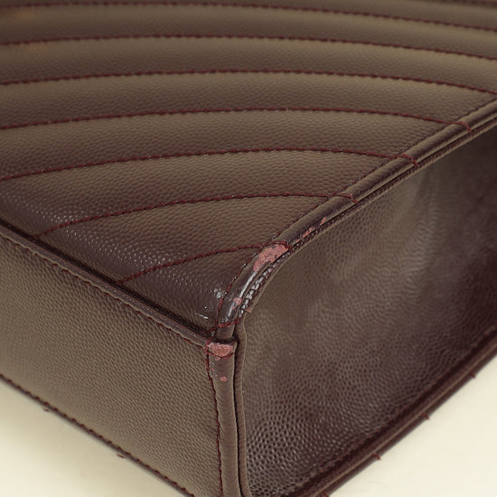 YSL Burgundy Monogram Envelope Large Satchel Bag