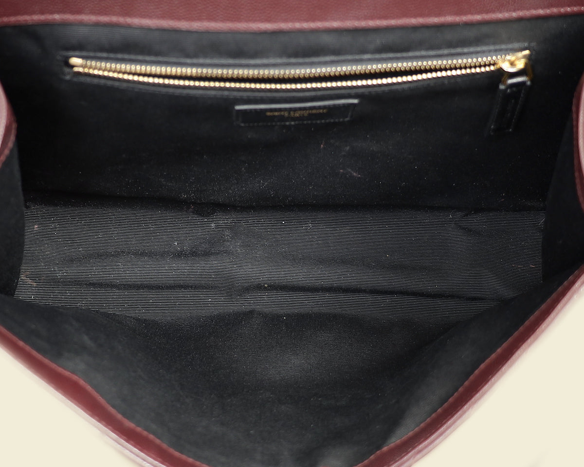 YSL Burgundy Monogram Envelope Large Satchel Bag