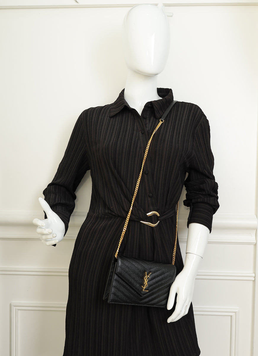 YSL Black Cassandre Envelope Chain Wallet
