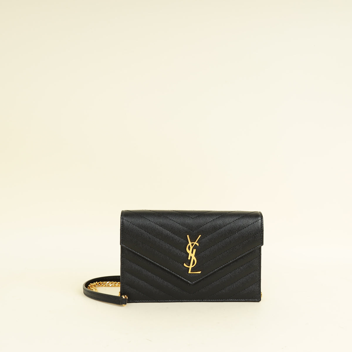 YSL Black Cassandre Envelope Chain Wallet