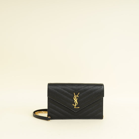 YSL Black Cassandre Envelope Chain Wallet