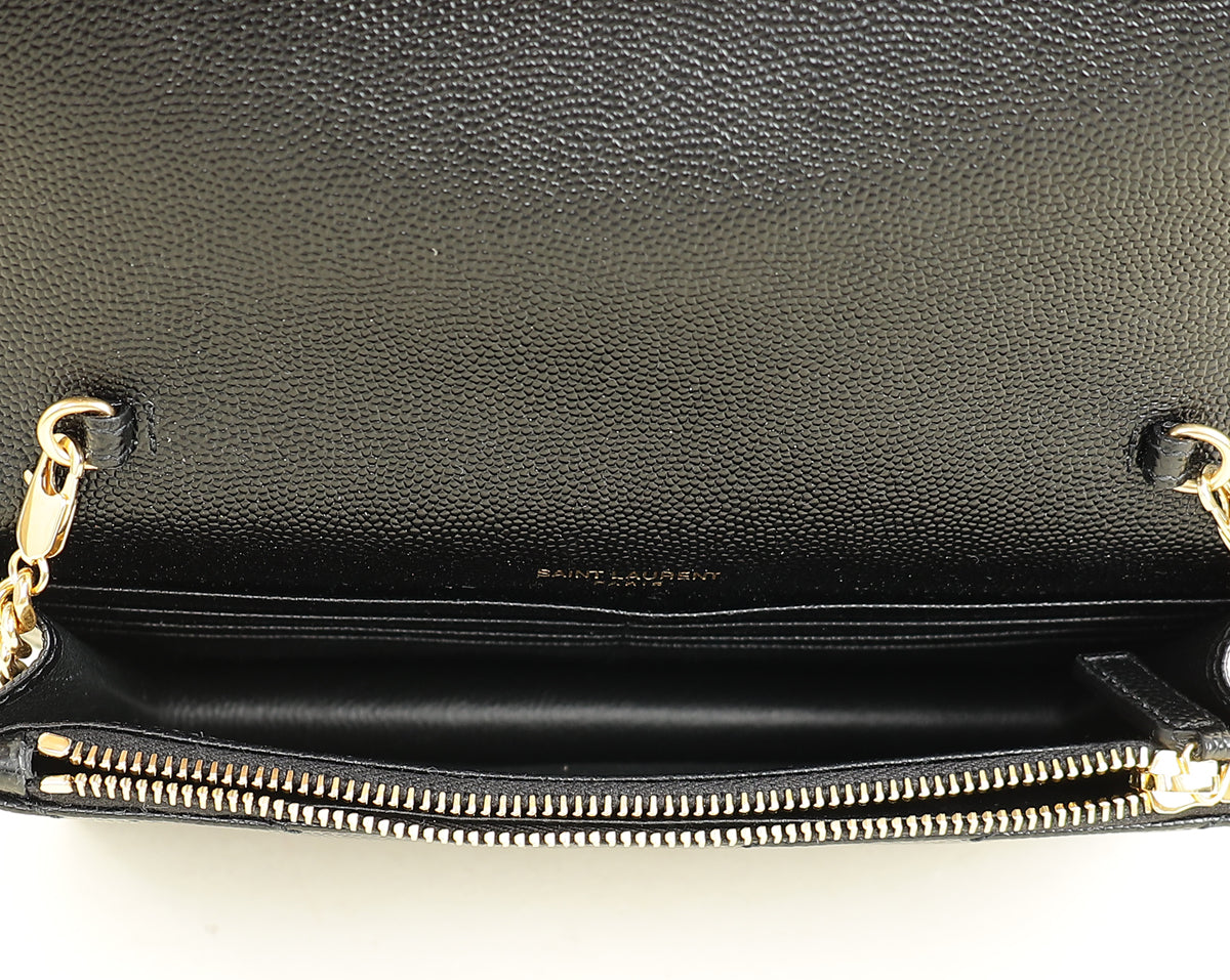 YSL Black Cassandre Envelope Chain Wallet