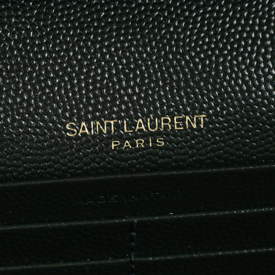 YSL Forest Green Cassandre Chevron Chain Wallet